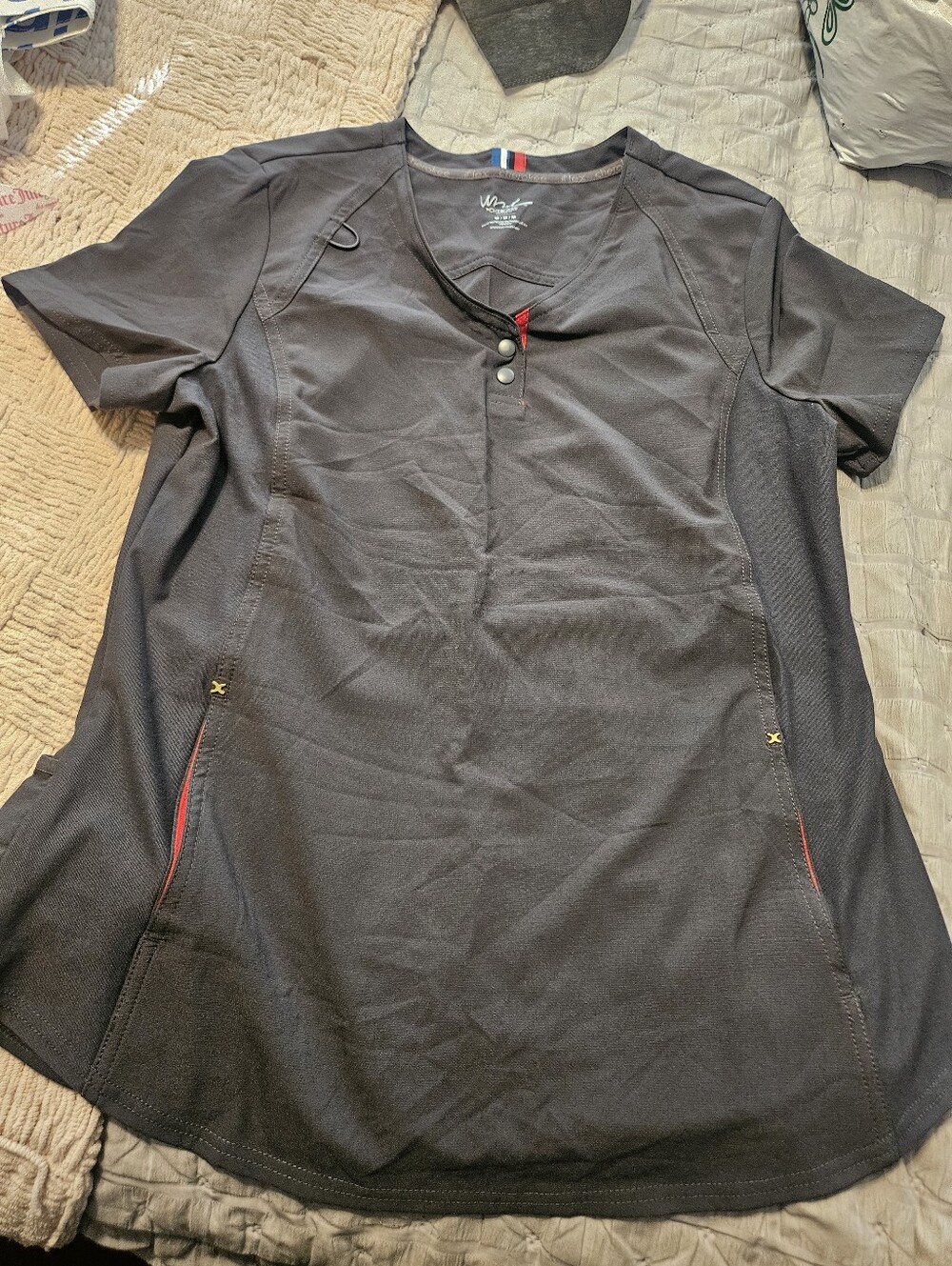 Cherokee Black Short Sleeve Medical Top with Red Accents